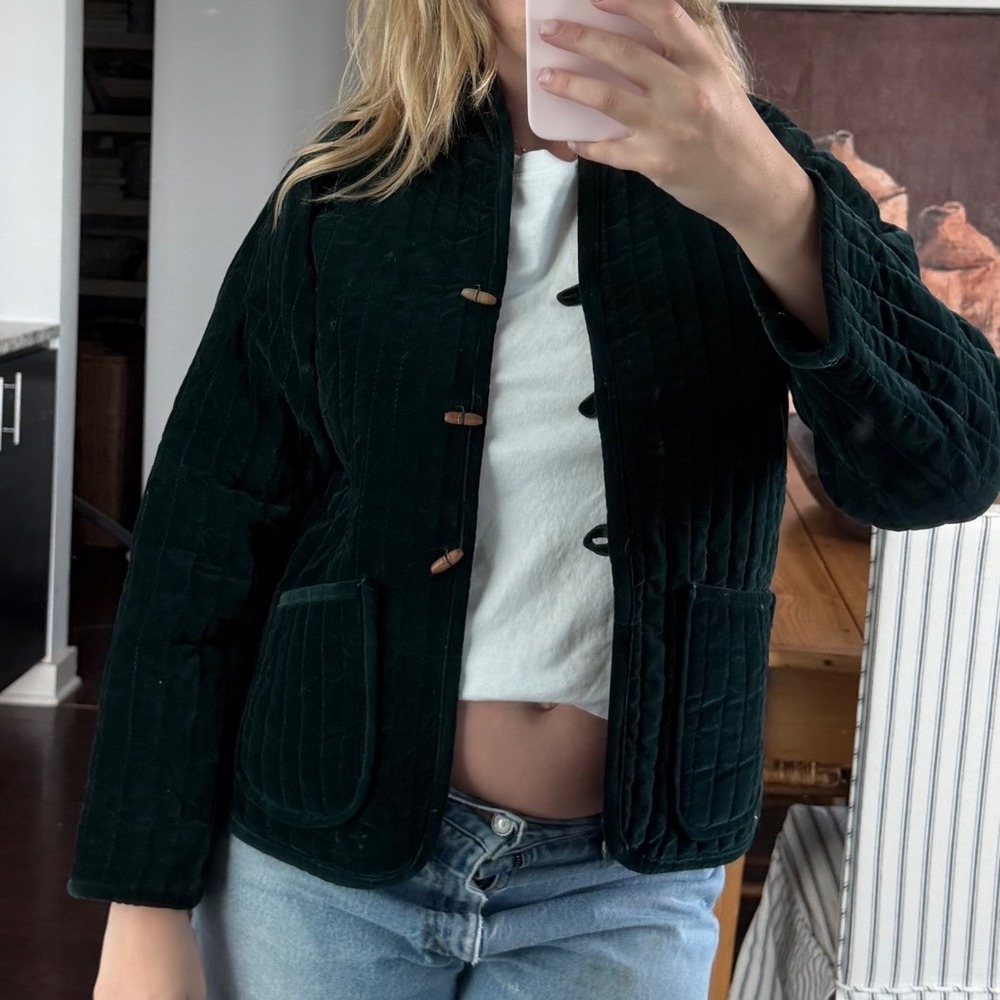 Vintage Green Velvet Quilted Jacket